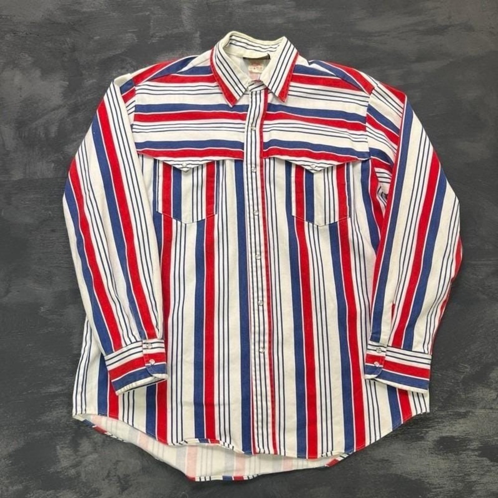 Vintage Caravan Pearl Snap Shirt Mens XL White 1980s Brush Popper Heavy Weight
